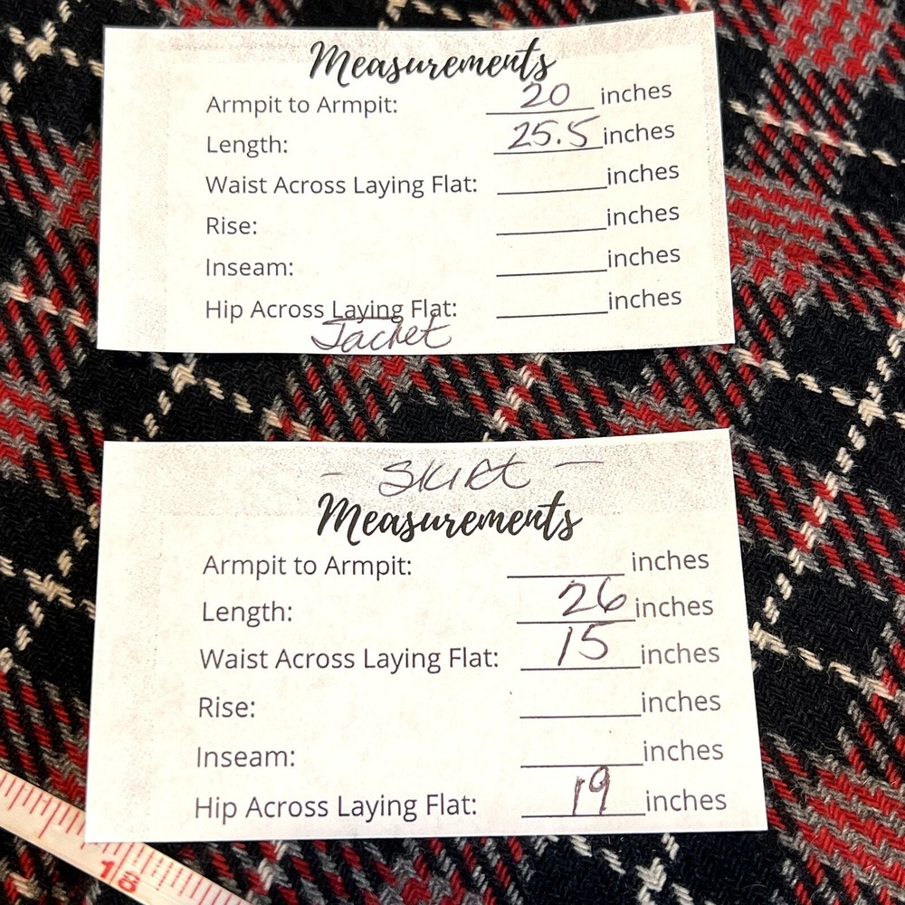 VTG Haberdashery Plaid Womens Suit Red 12P Wool Blend Academia Tartan Plaid - Picture 4 of 12
